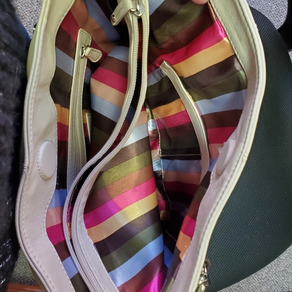 Tignanello blk/cream 3 compartment purse w/ magnetic closure, 2 outside pockets - Picture 5 of 13